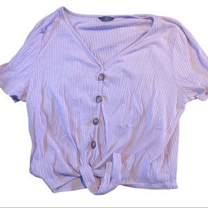 Lilac Purple Mock Button Down Tied Top, 3X